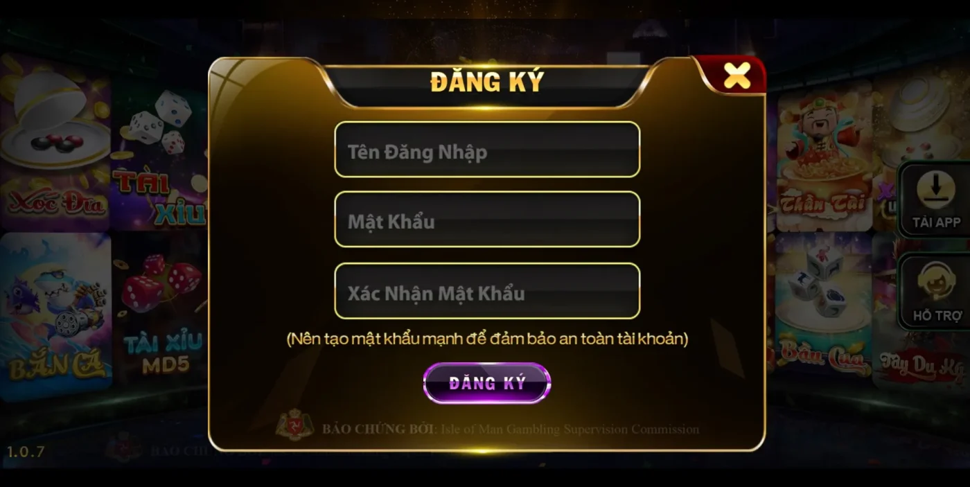 Trang form đăng ký tài khoản tại cổng game Hit Club