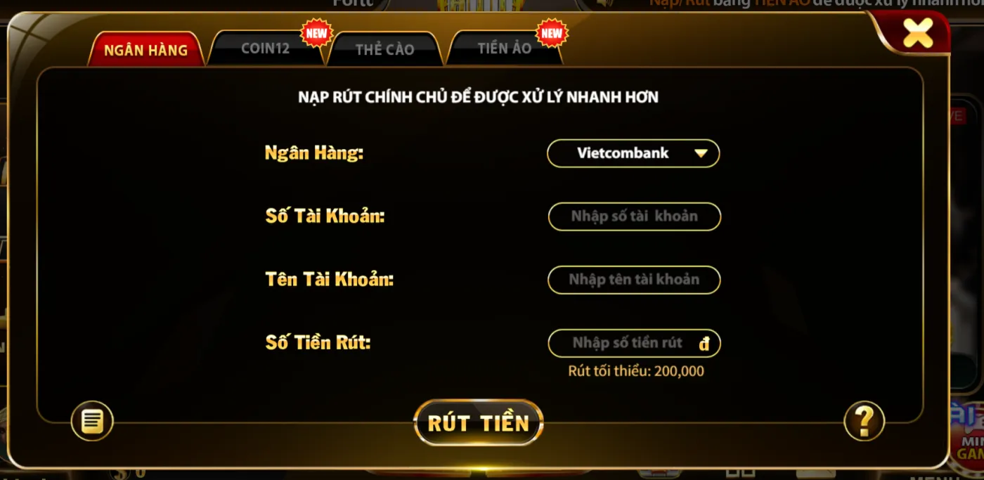 Rút tiền tại Hitclub qua tài khoản ngân hàng